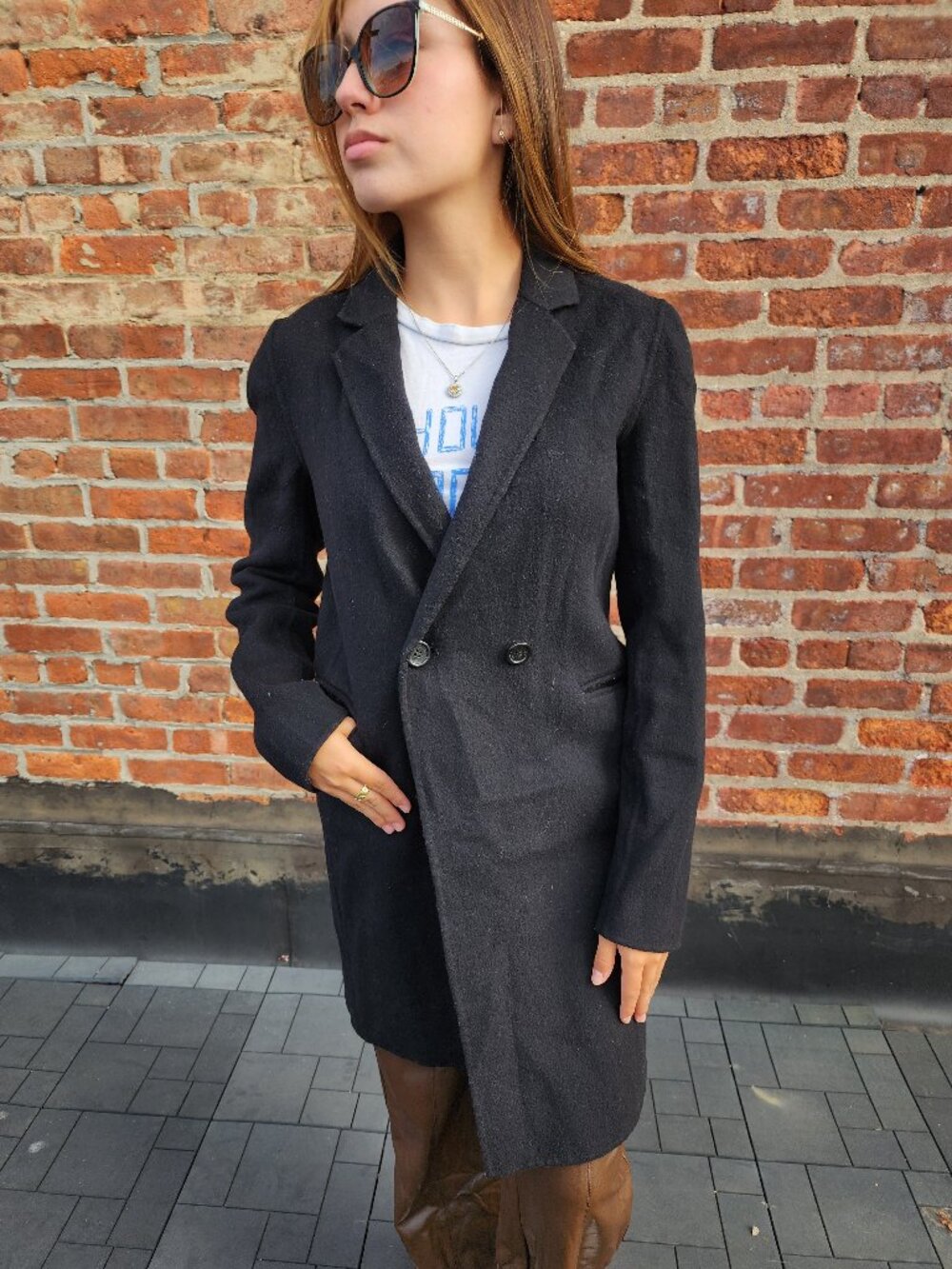 Massimo Dutti Classic Black Wool Blend Overcoat Minimalist Winter Jacket